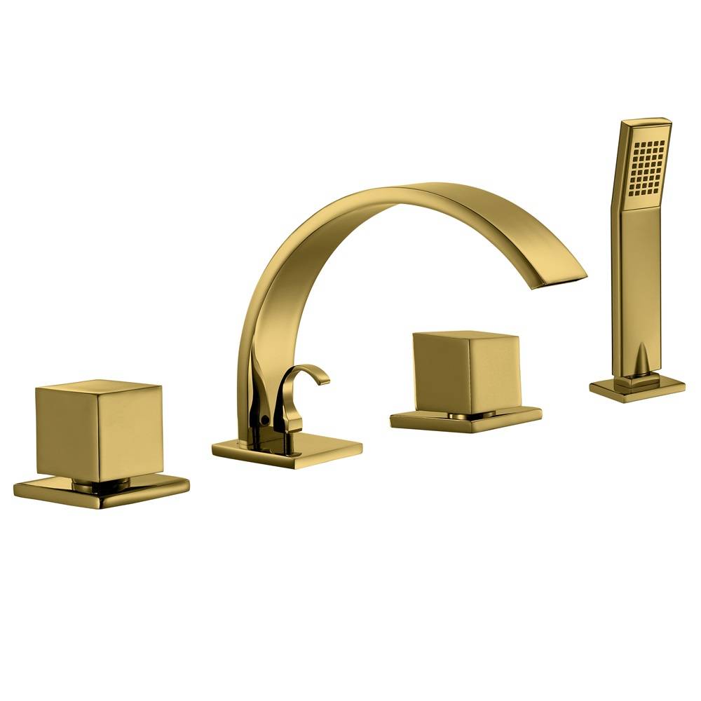 Dawn 4 Hole Tub Filler, Personal Handshower, Square Handles, Sheetflow Spout D78 2262