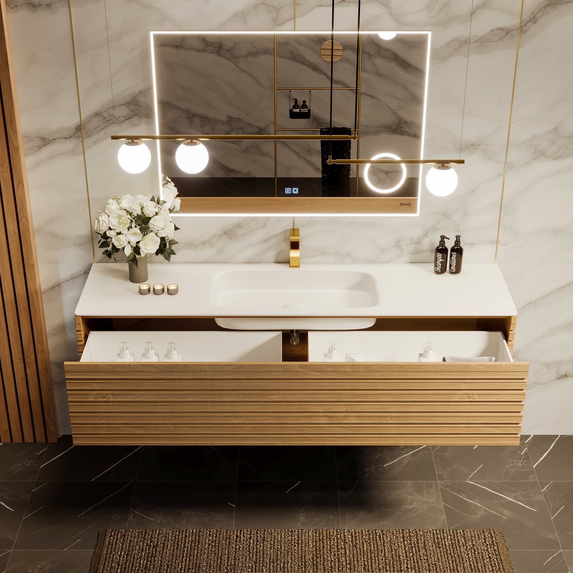 Eviva Allure Wall Mount Bath Vanity with Solid Surface Top and Integrated Sink