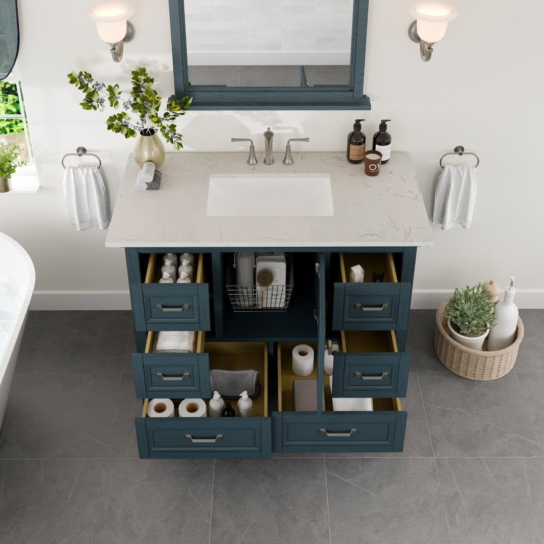 Eviva Britney Bath Vanity with Carrara Quartz Top and Undermount Porcelain Sink (24"-72")