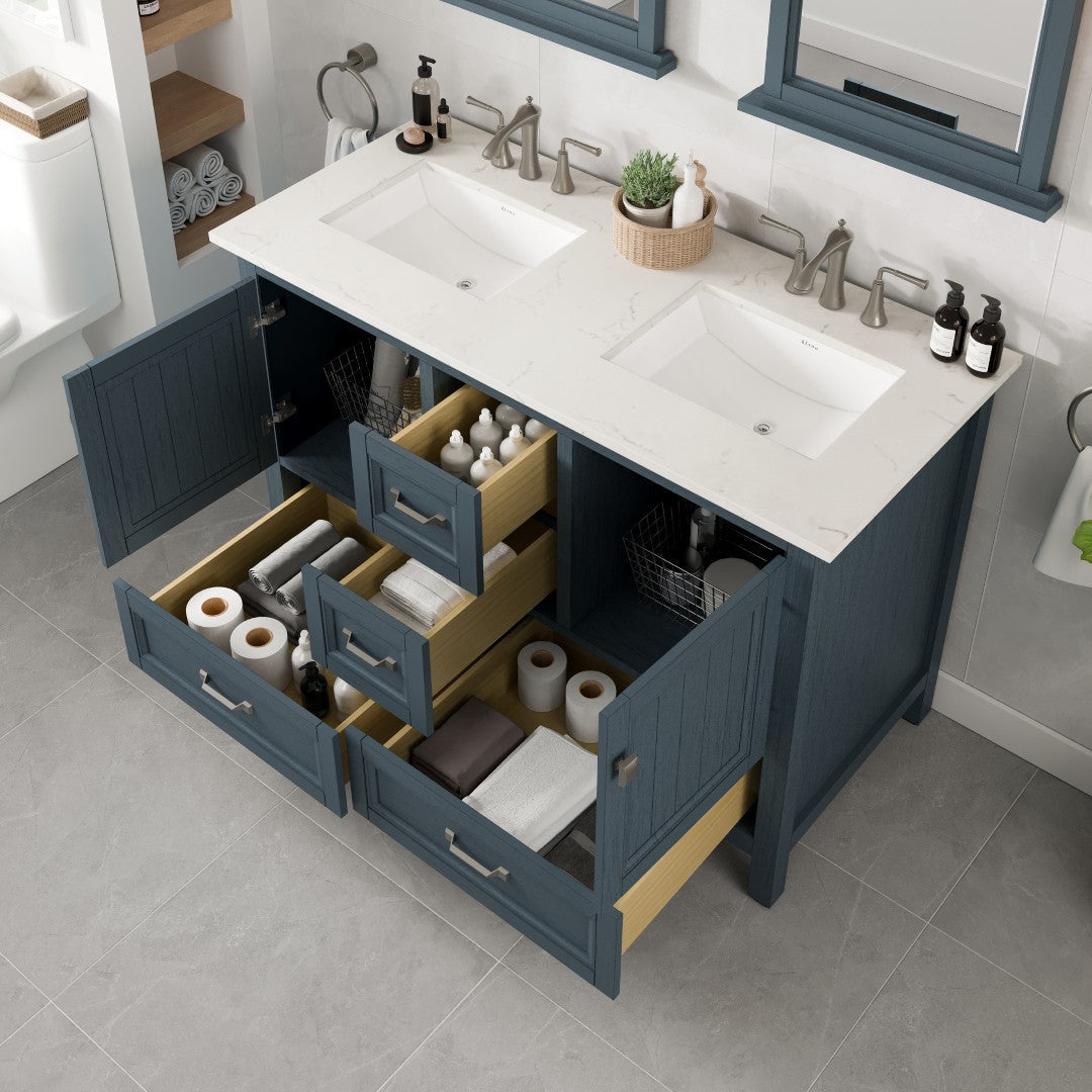 Eviva Britney Bath Vanity with Carrara Quartz Top and Undermount Porcelain Sink (24"-72")