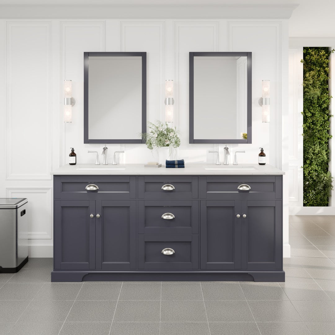 Eviva Epic Bath Vanity with Carrara Quartz Top and Undermount Porcelain Sinks (48"-100")