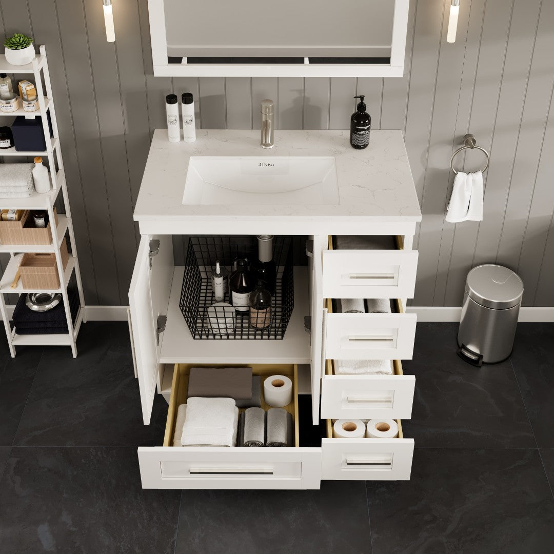 Eviva Loon Bath Vanity with Carrara Quartz Top and Undermount Porcelain Sink (28"-30")