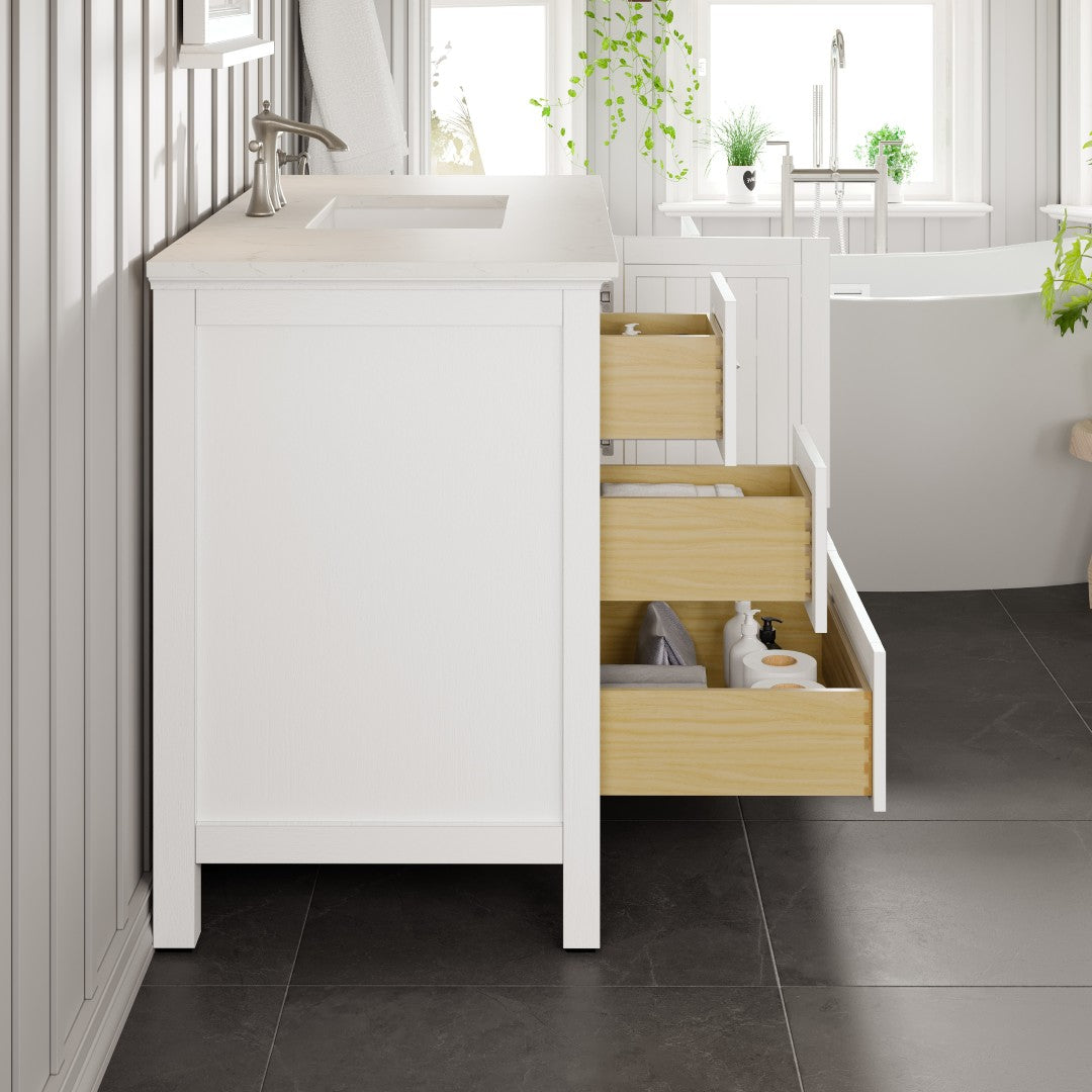 Eviva Britney Bath Vanity with Carrara Quartz Top and Undermount Porcelain Sink (24"-72")