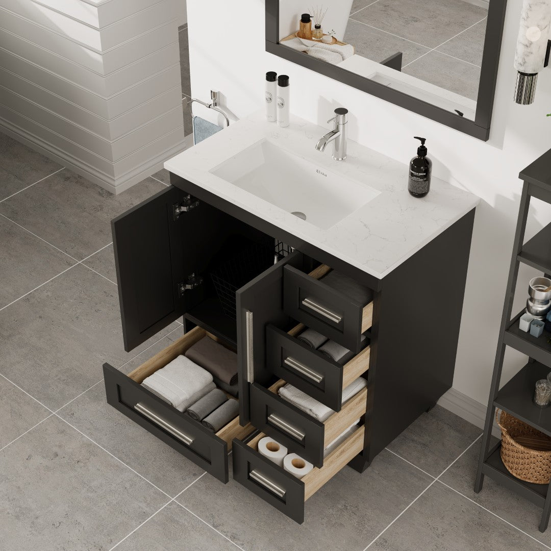 Eviva Loon Bath Vanity with Carrara Quartz Top and Undermount Porcelain Sink (28"-30")