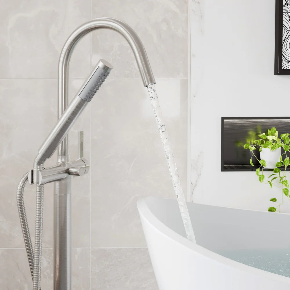 Eviva Modem Single-Handle Freestanding Tub Faucet with Hand Shower – Brushed Nickel