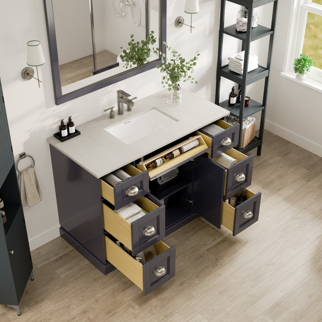 Eviva Epic Bath Vanity with Carrara Quartz Top and Undermount Porcelain Sinks (48"-100")