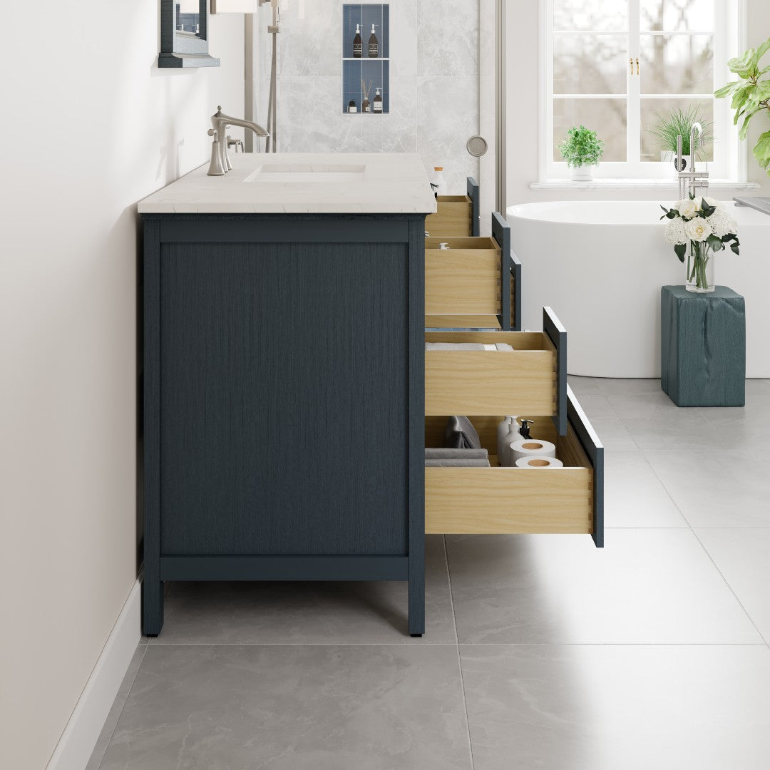 Eviva Britney Bath Vanity with Carrara Quartz Top and Undermount Porcelain Sink (24"-72")