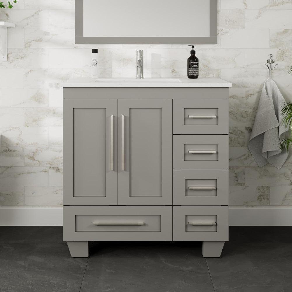 Eviva Loon Bath Vanity with Carrara Quartz Top and Undermount Porcelain Sink (28"-30")