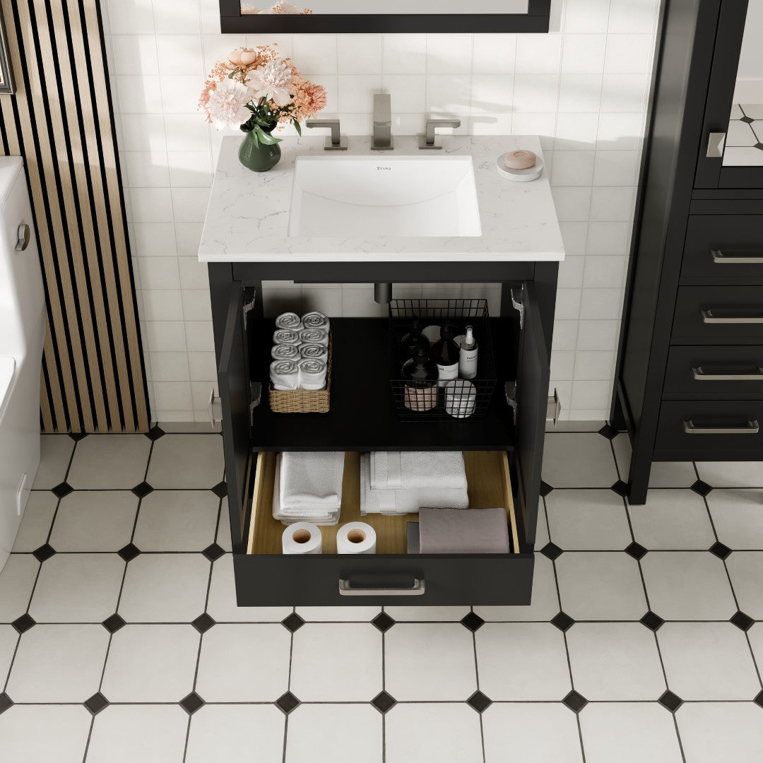 Eviva London Bath Vanity with Carrara Quartz Top and Undermount Porcelain Sink (20"-60")