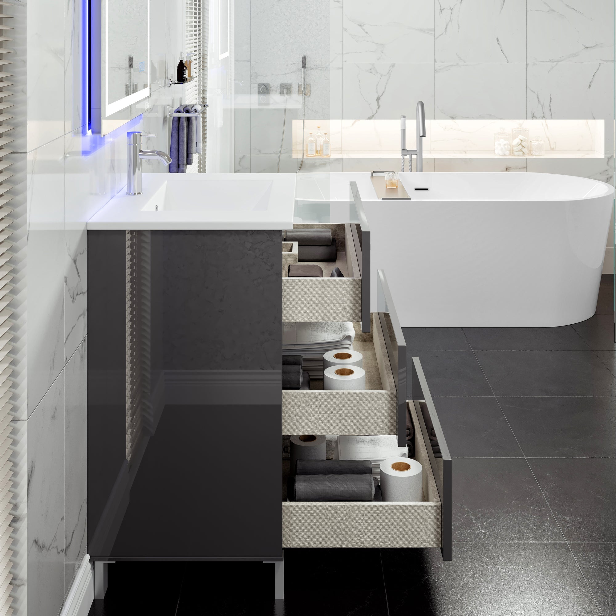 Eviva Deluxe Bath Vanity with Porcelain Top and Integrated Sink (20"-32")