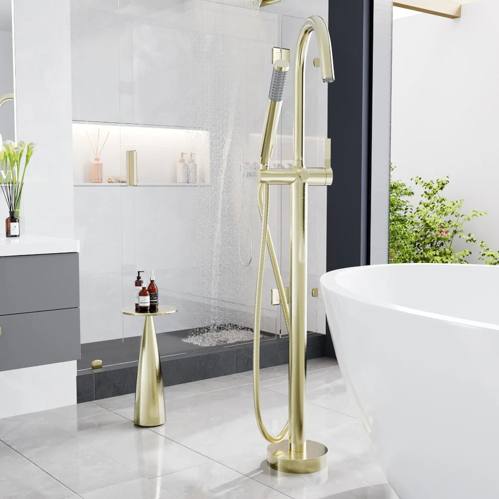 Eviva Modem Single-Handle Freestanding Tub Faucet with Hand Shower – Brushed   Gold