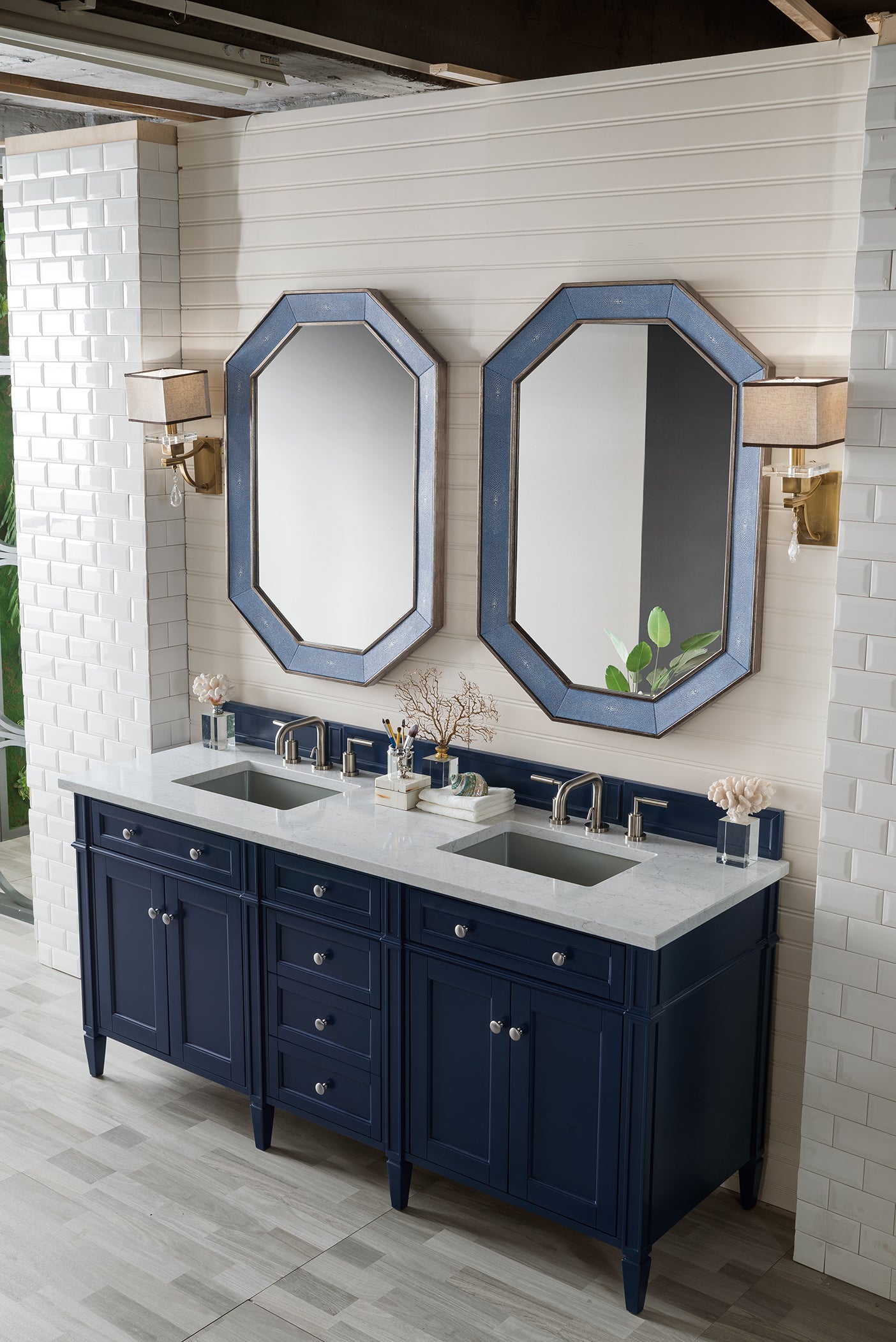 James Martin Brittany 72" Double Vanity in Victory Bleu with 3cm Countertop and FreePower Wireless Charger