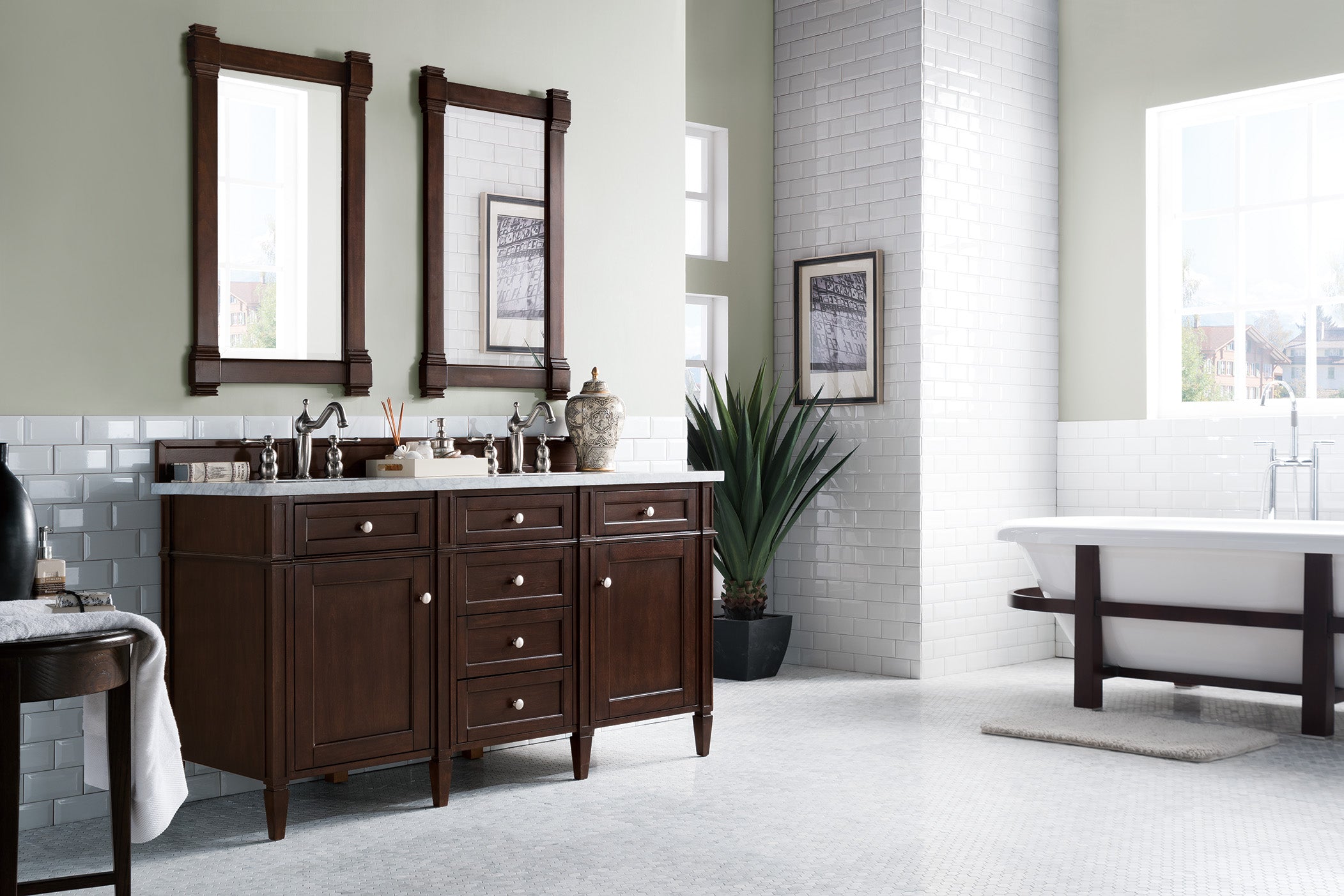 James Martin Brittany 60" Double Vanity in Burnished Mahogany with 3cm Countertop
