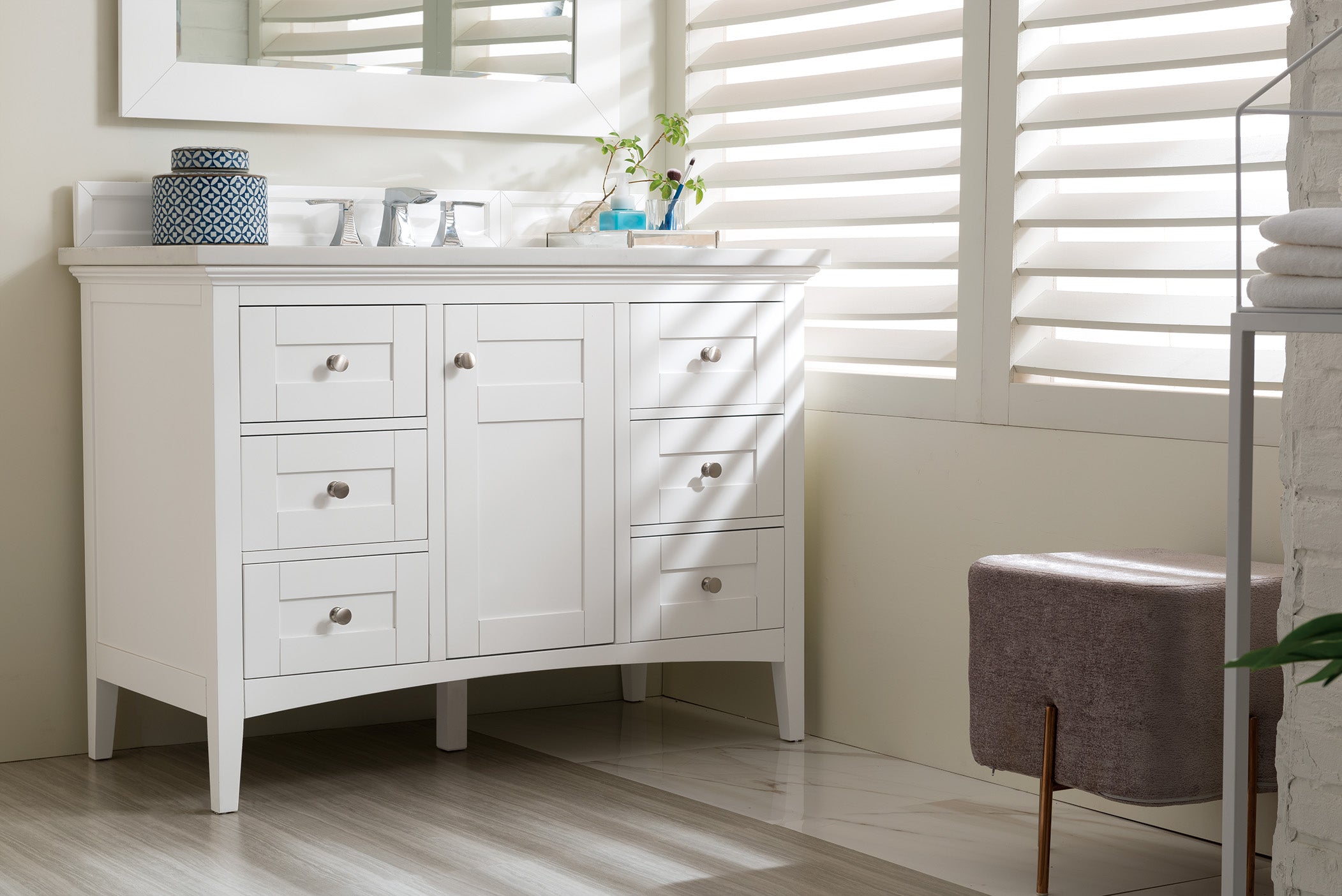 James Martin Palisades 48" Single Vanity in Bright White with 3cm Countertop