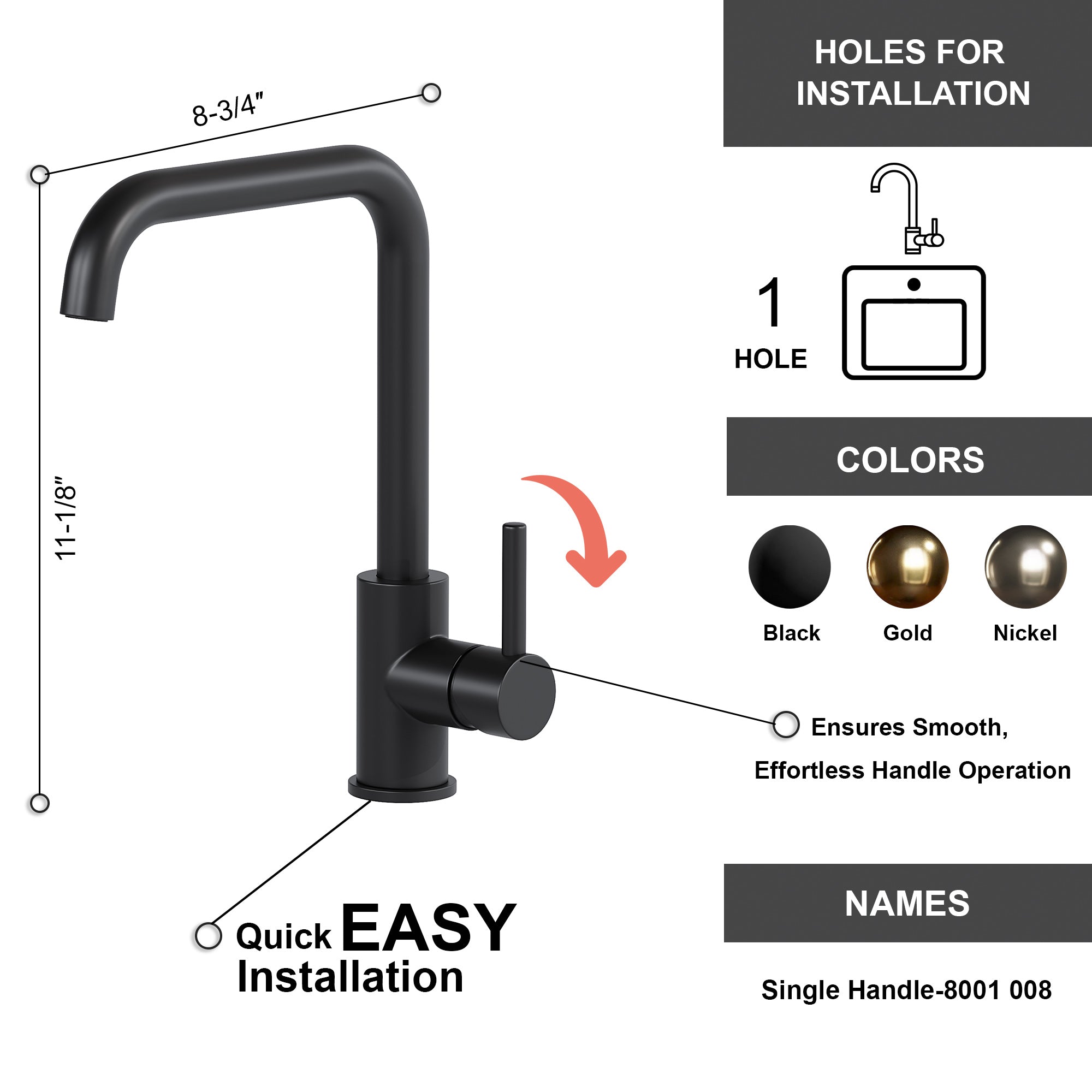 Single Handle Lavatory Faucet - 8001 008