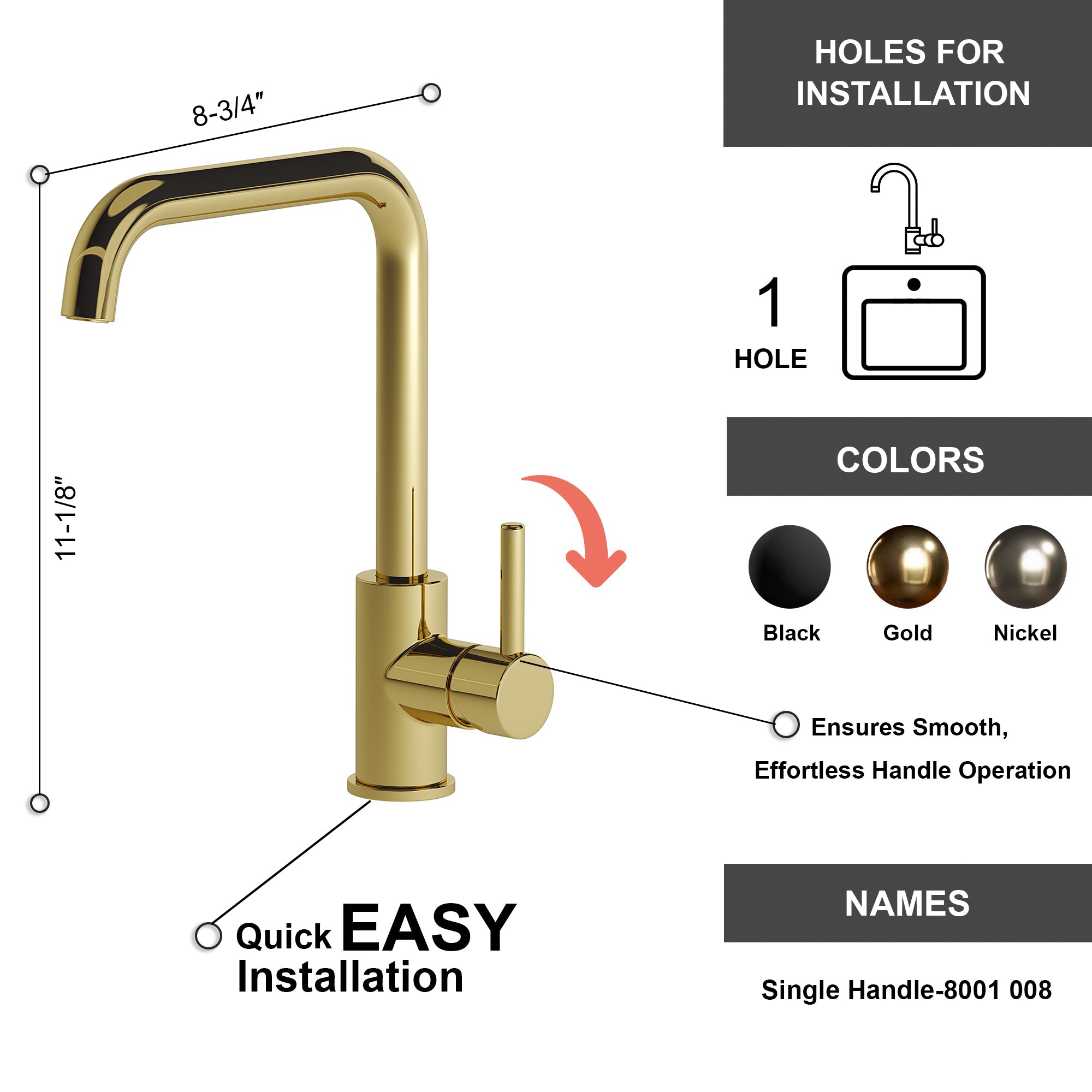 Single Handle Lavatory Faucet - 8001 008
