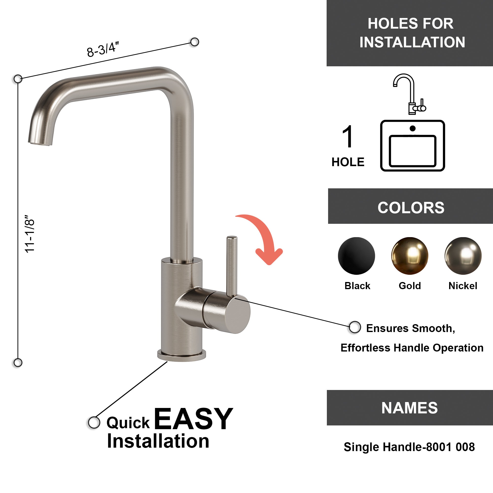 Single Handle Lavatory Faucet - 8001 008