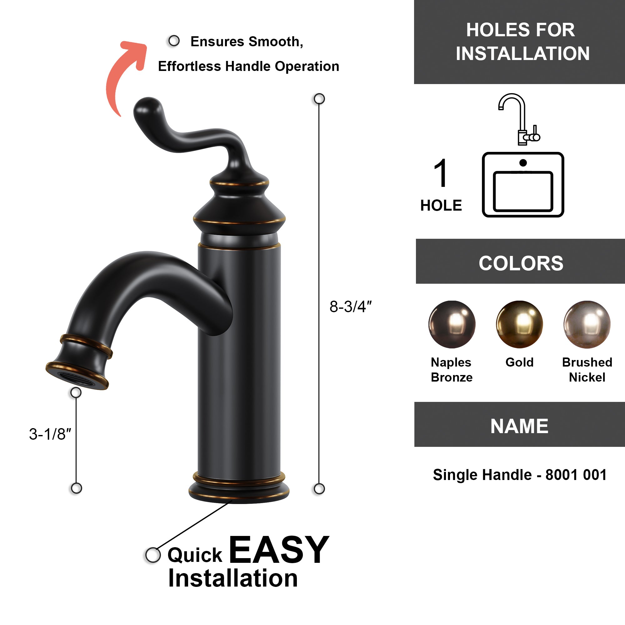 Single Handle Lavatory Faucet - 8001 001
