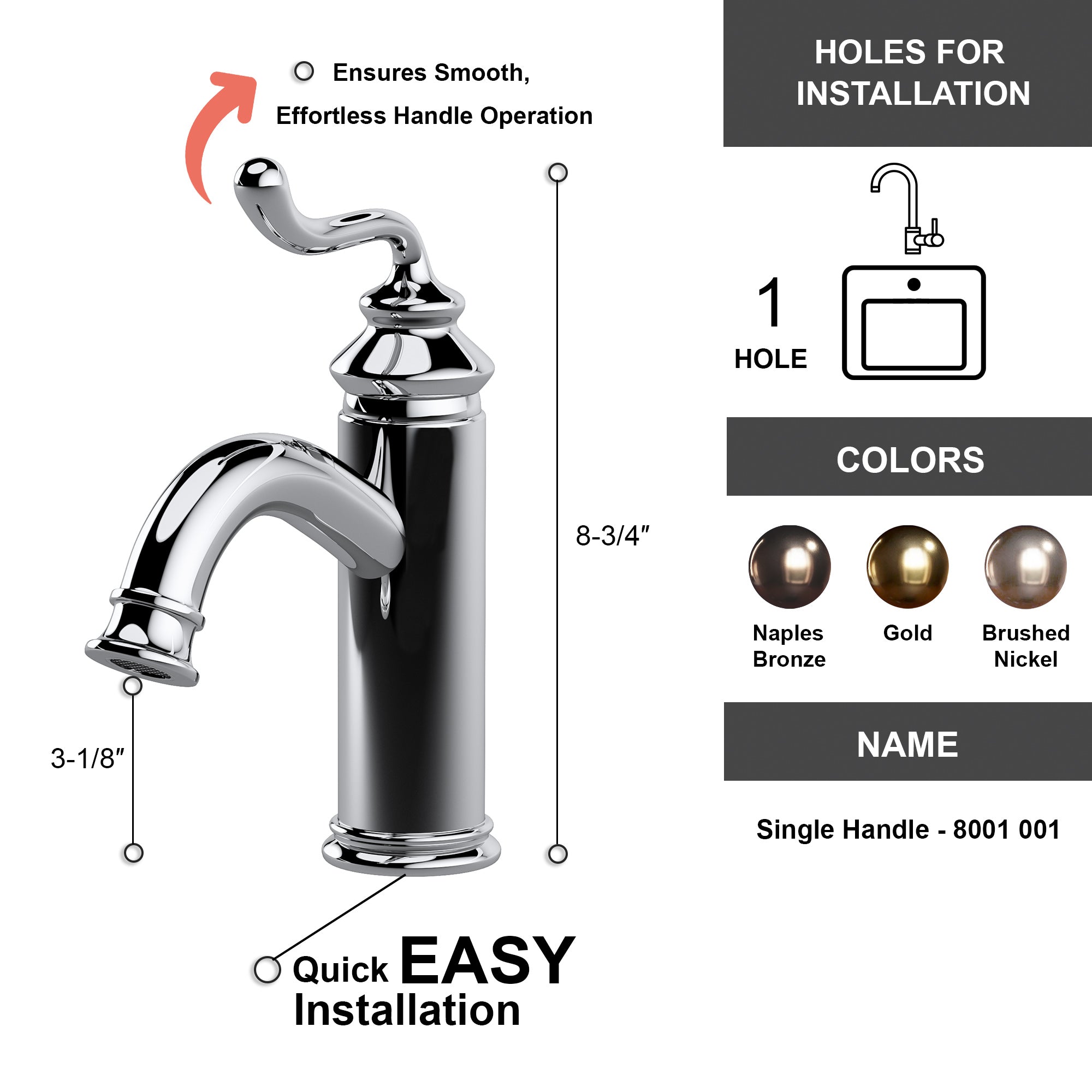 Single Handle Lavatory Faucet - 8001 001