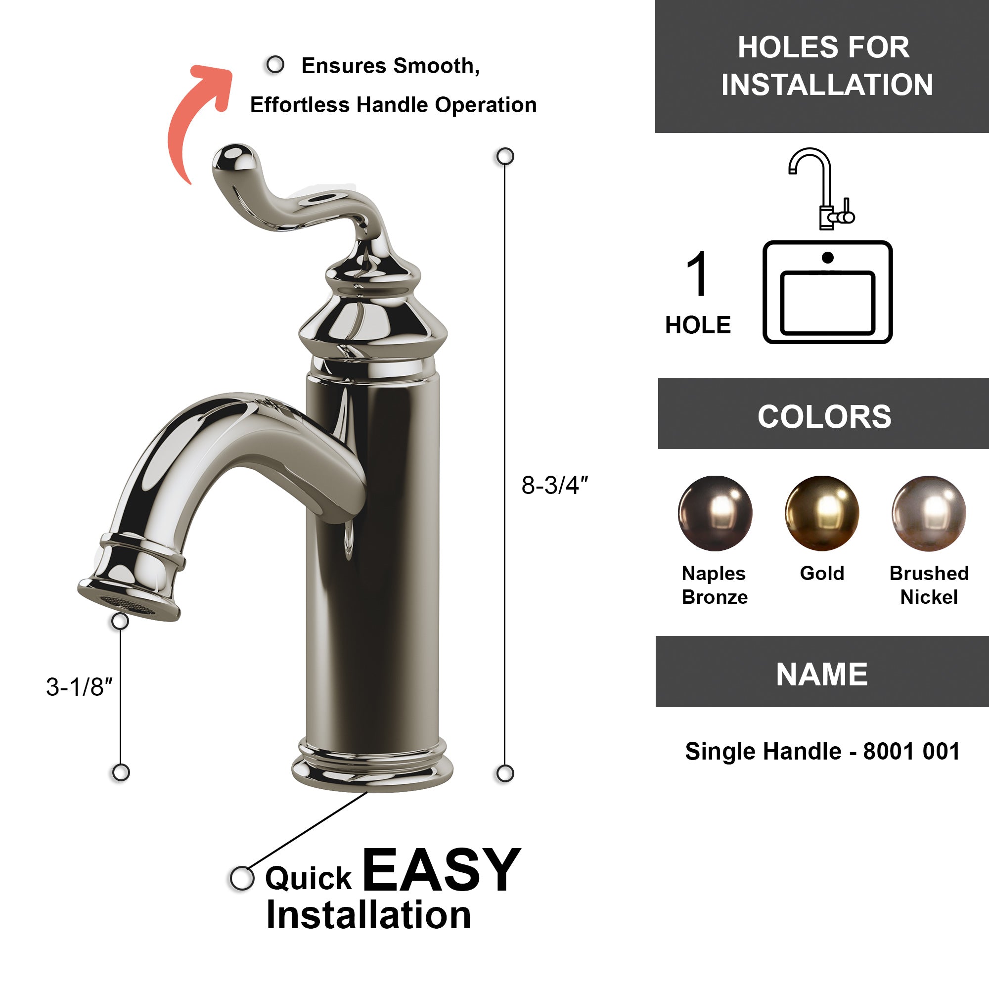 Single Handle Lavatory Faucet - 8001 001