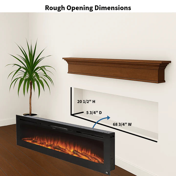 Touchstone Sideline® 72″ Recessed Smart Electric Fireplace with Heat – 80015
