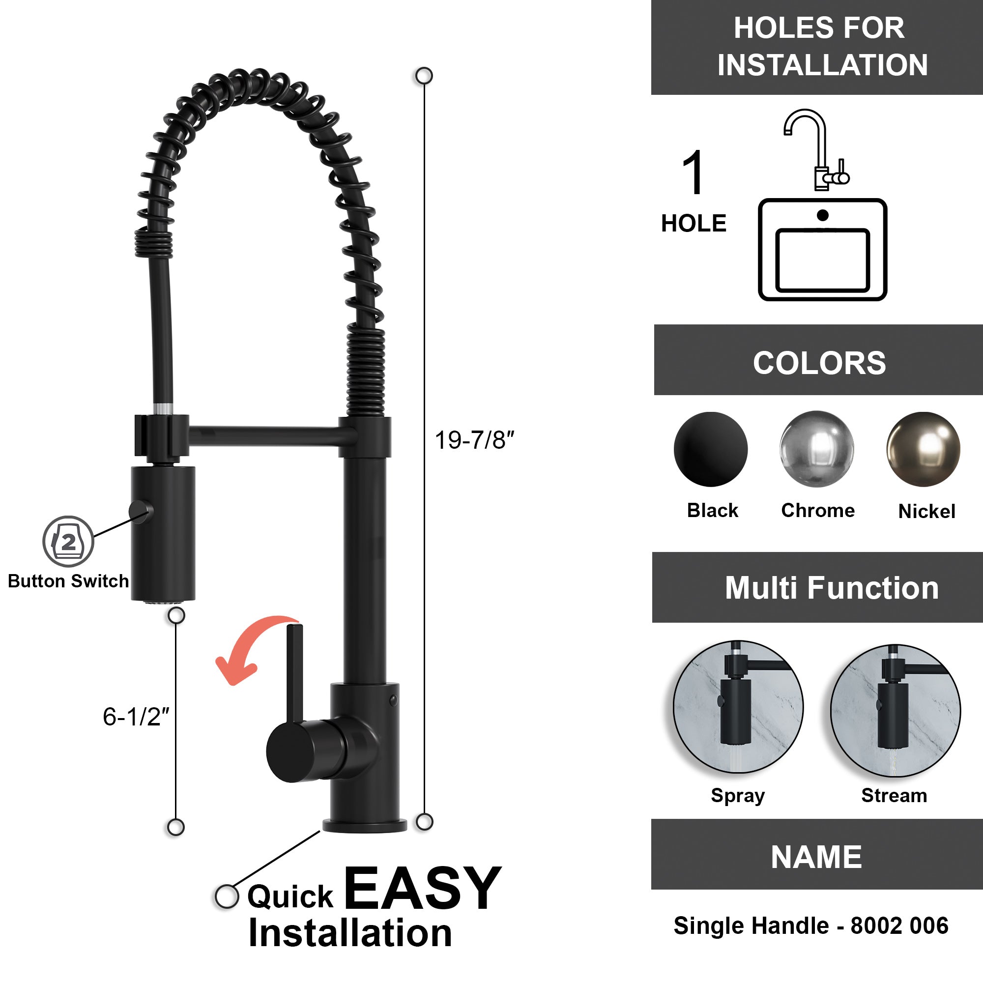 Single Handle Kitchen Faucet - 8002 006