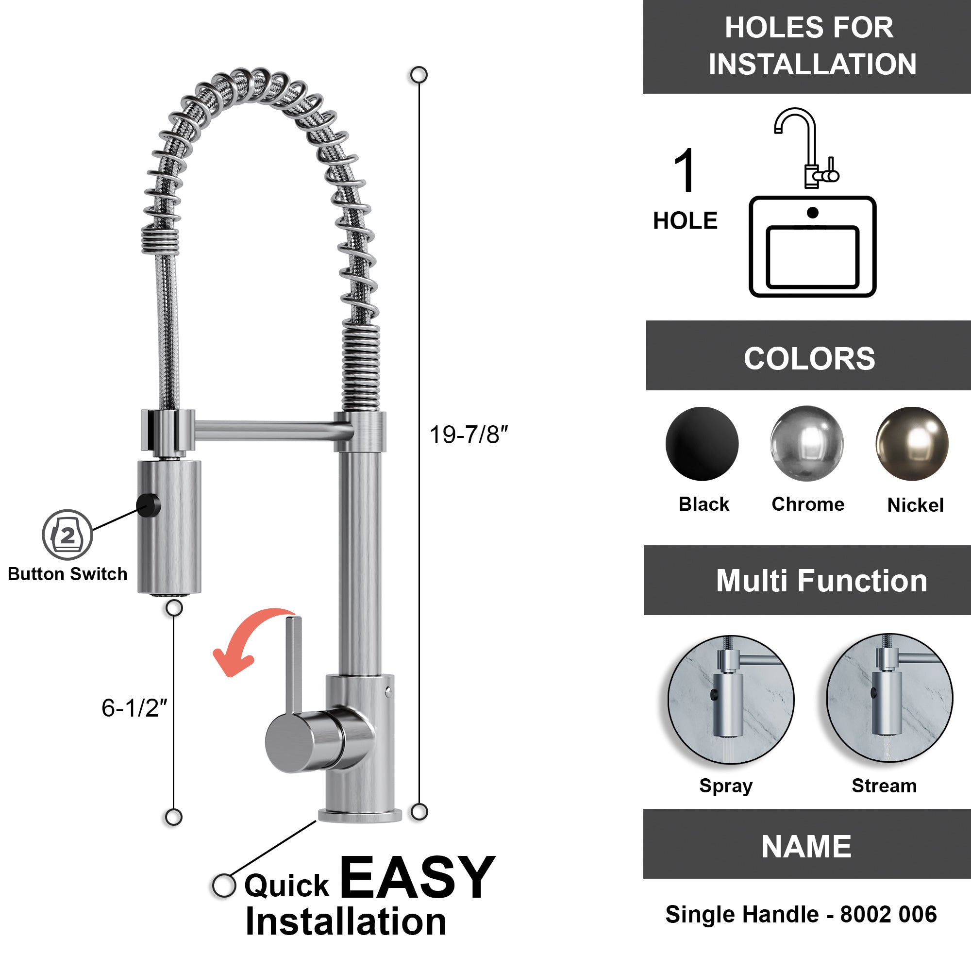 Single Handle Kitchen Faucet - 8002 006