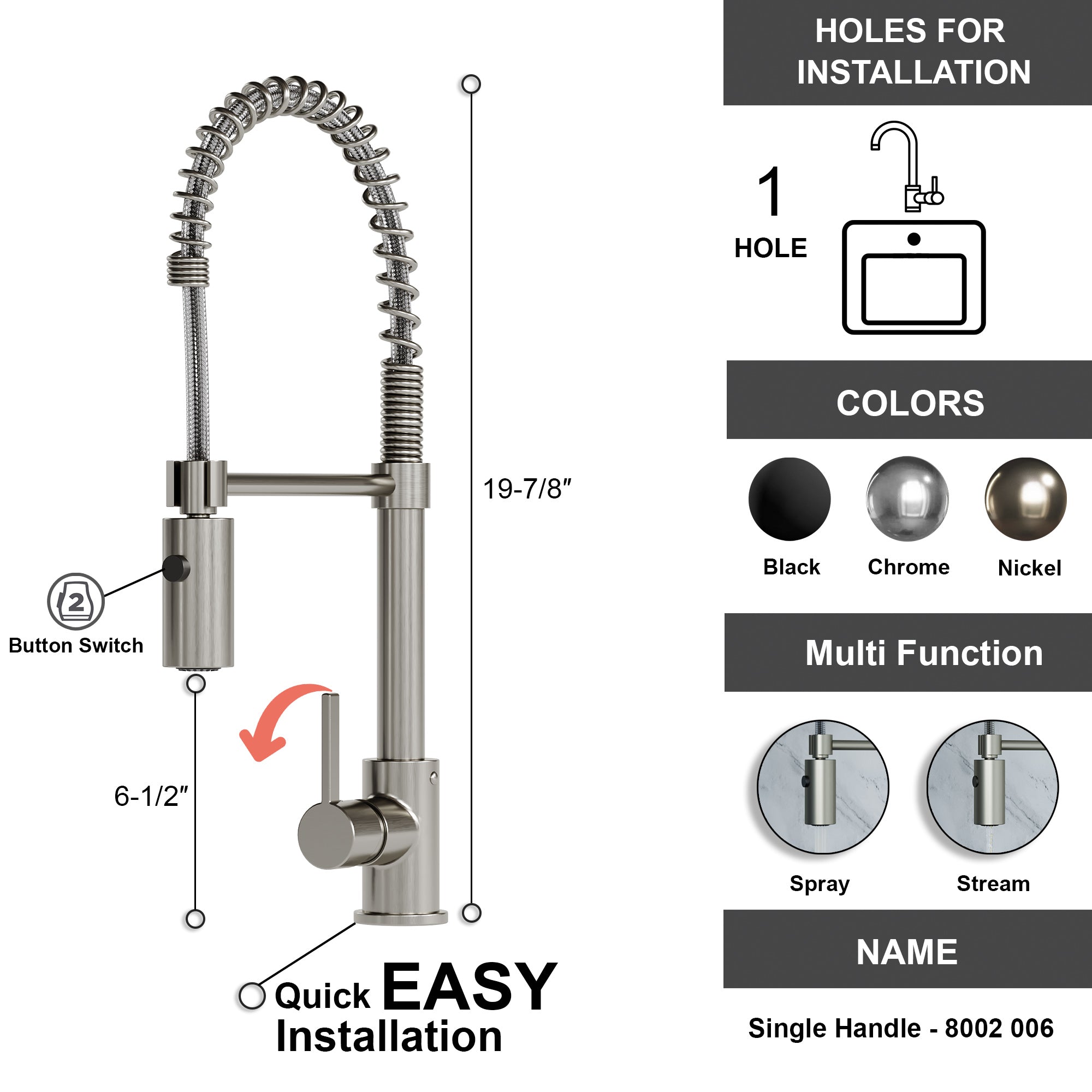 Single Handle Kitchen Faucet - 8002 006