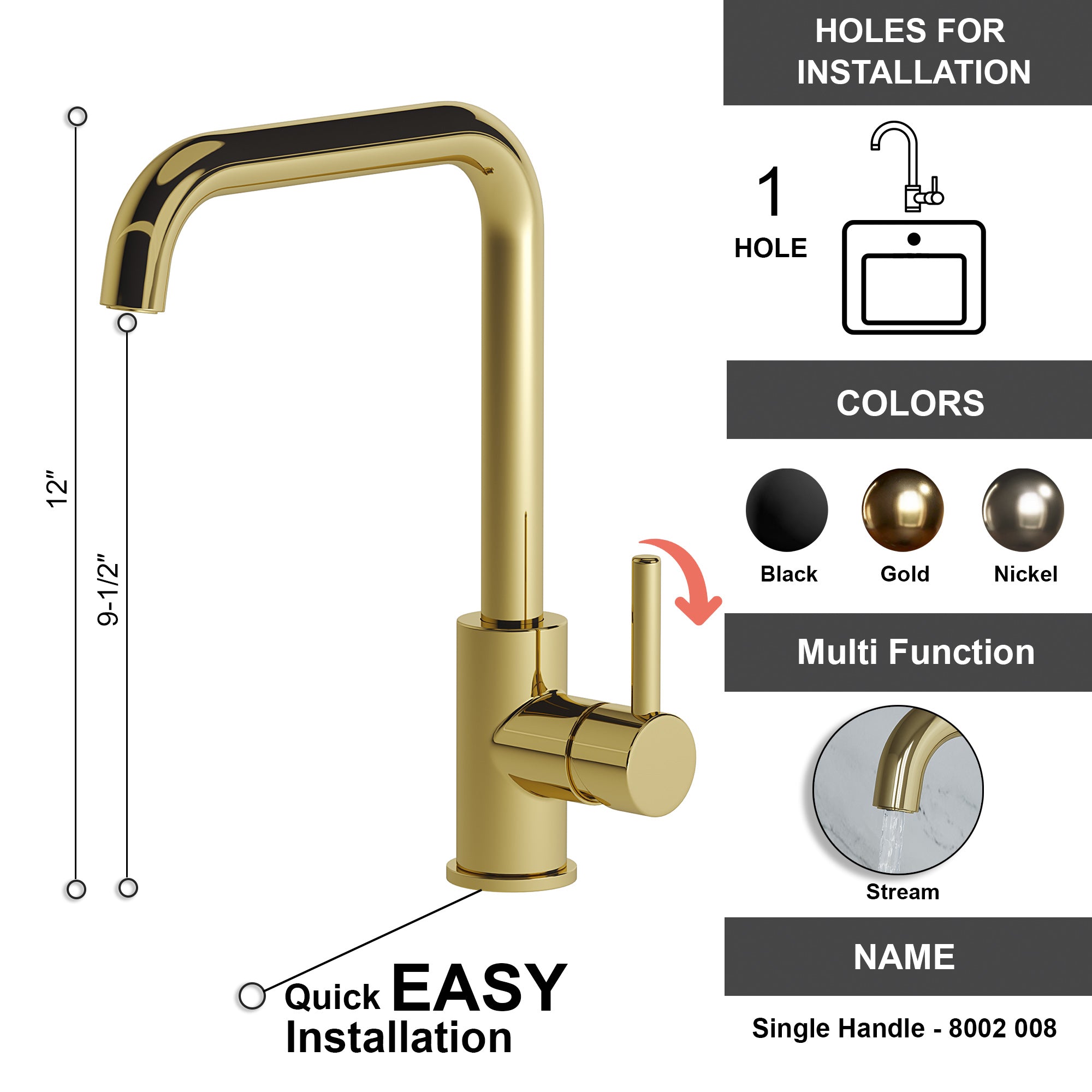 Single Handle Kitchen Faucet - 8002 008