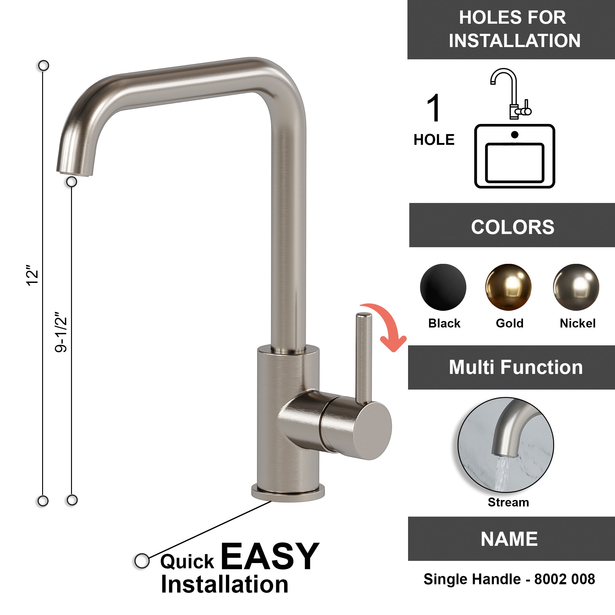 Single Handle Kitchen Faucet - 8002 008