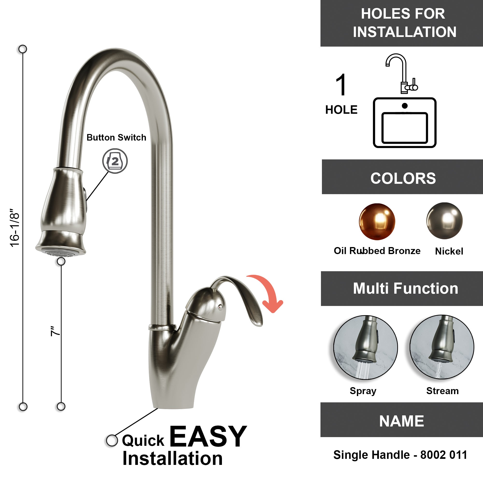 Single Handle Pull-Down Kitchen Faucet - 8002 011