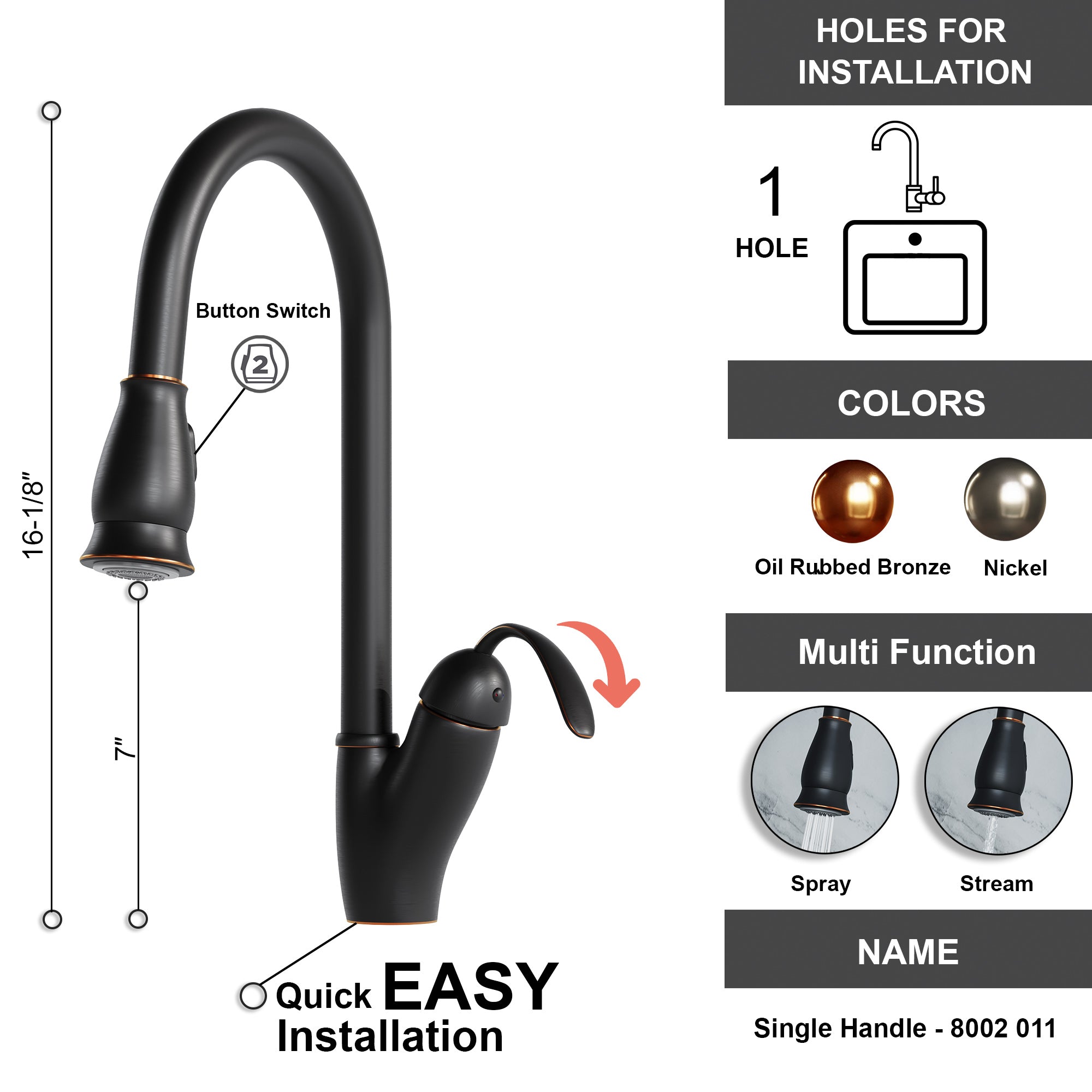 Single Handle Pull-Down Kitchen Faucet - 8002 011