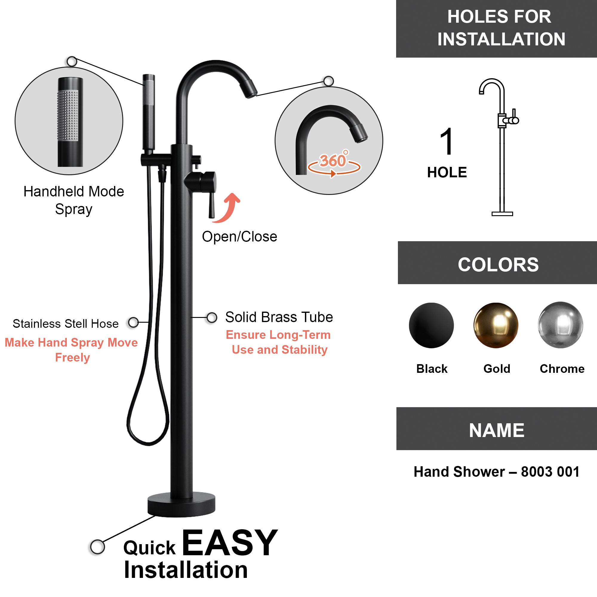 Freestanding Tub Faucet and Hand Shower - 8003 001