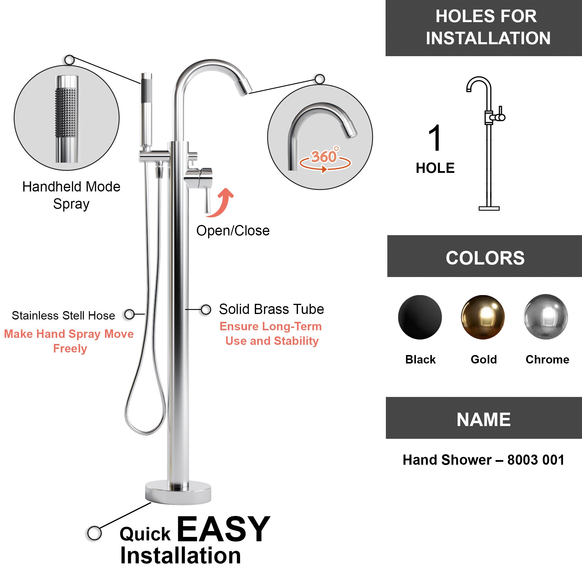 Freestanding Tub Faucet and Hand Shower - 8003 001