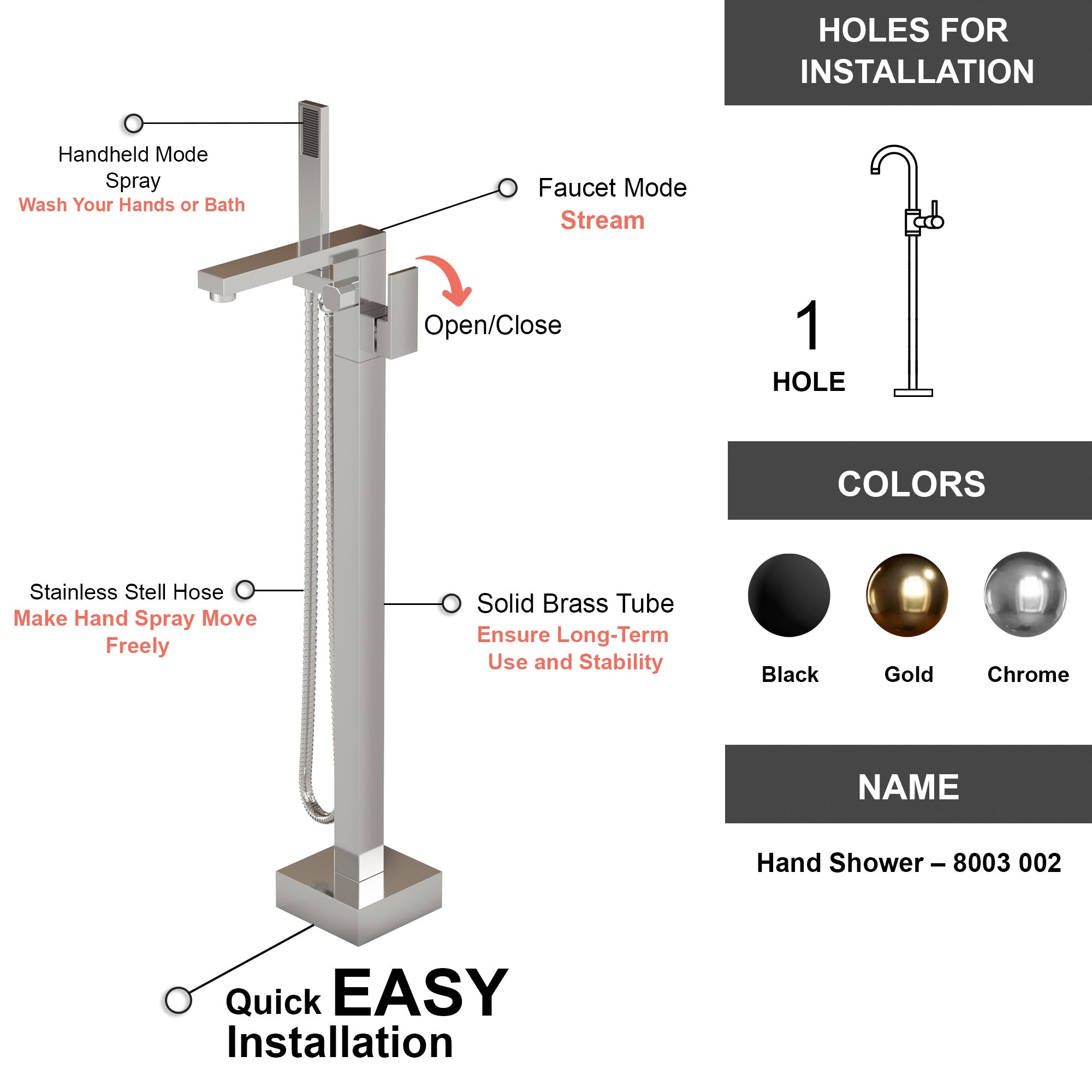 Freestanding Tub Faucet and Hand Shower - 8003 002