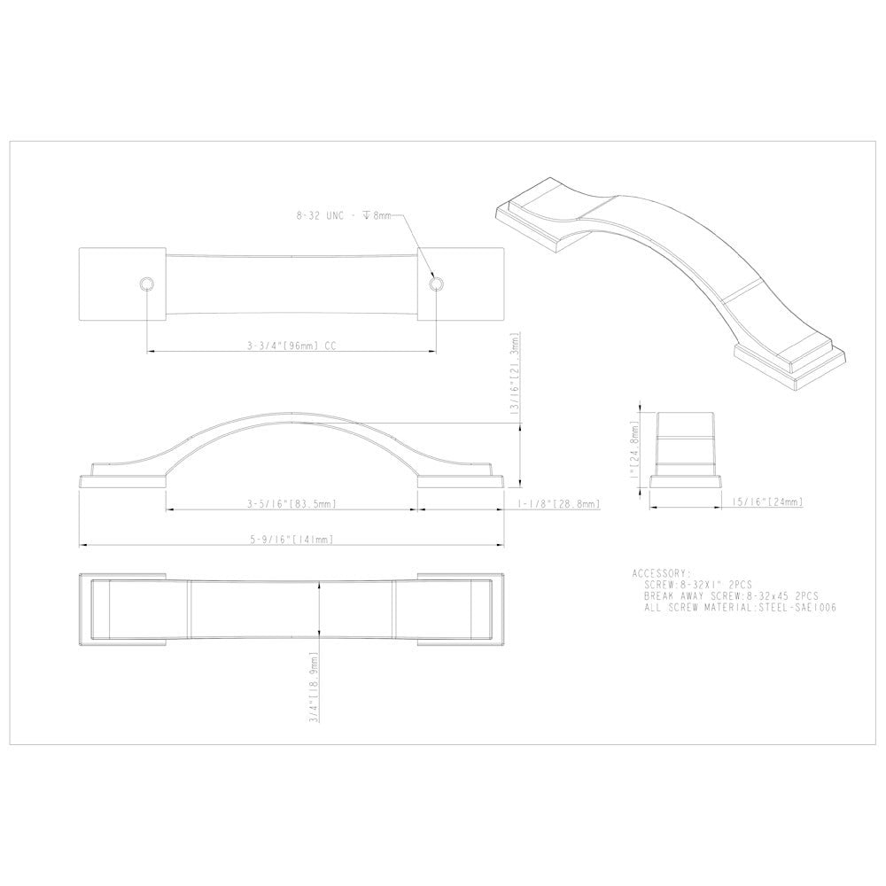 Hardware Resources 96 mm Center-to-Center Satin Nickel Strap Mirada Cabinet Pull