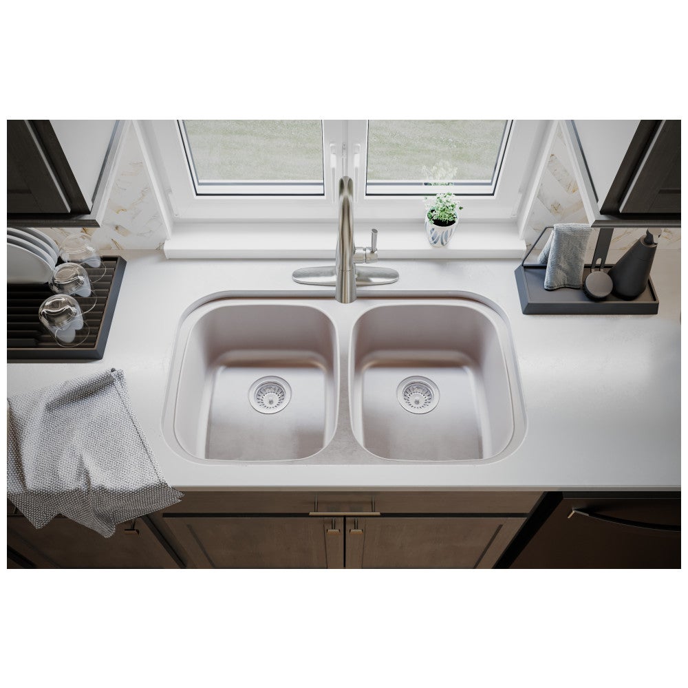 32-1/4" L x 18-1/2" W x 9" D Undermount 16 Gauge Stainless Steel 50/50 Double Bowl Sink