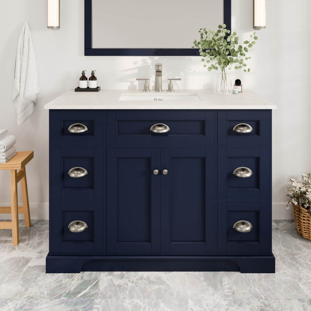 Eviva Epic Bath Vanity with Carrara Quartz Top and Undermount Porcelain Sinks (48"-100")