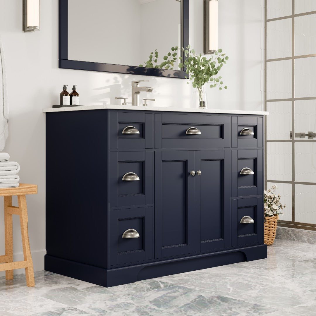 Eviva Epic Bath Vanity with Carrara Quartz Top and Undermount Porcelain Sinks (48"-100")