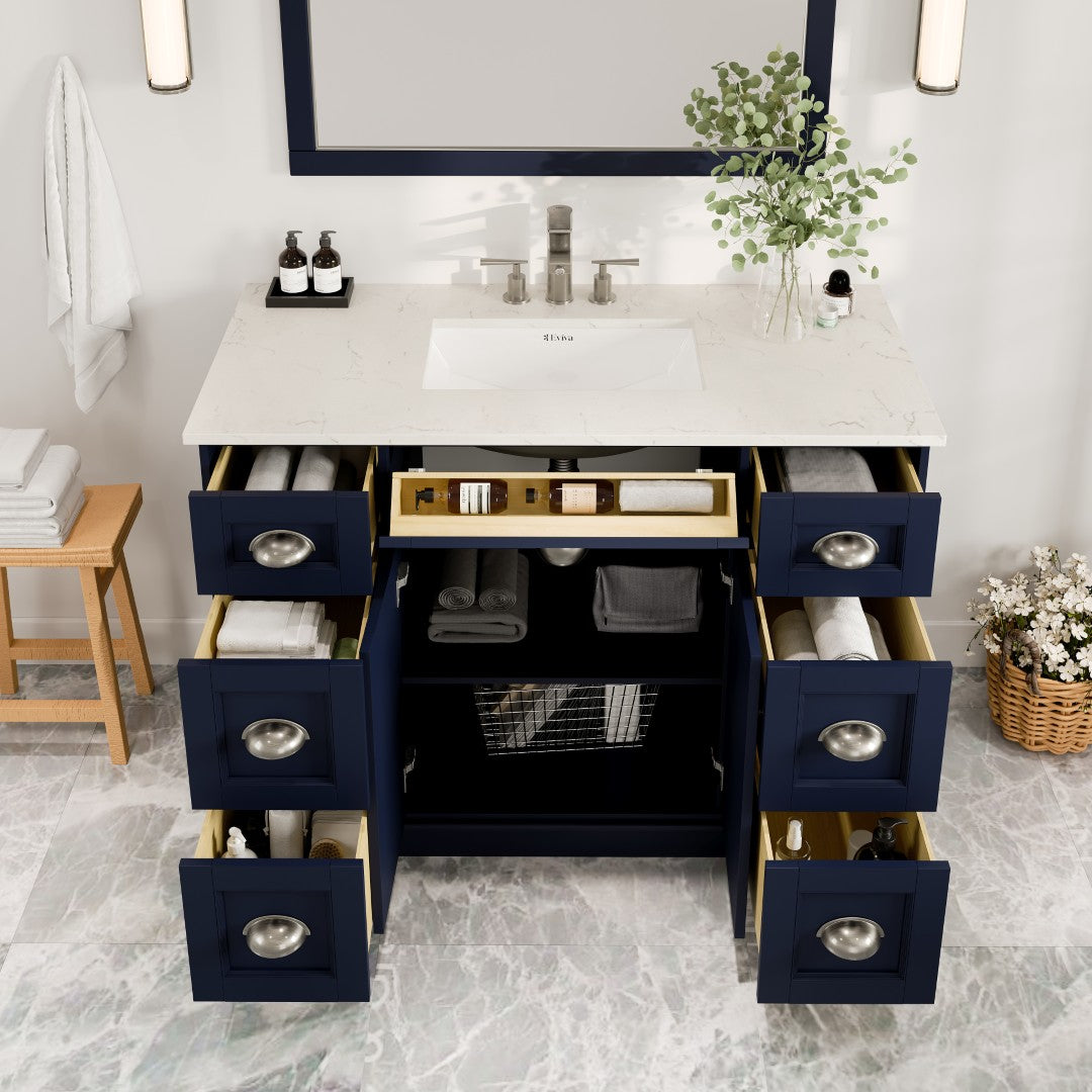 Eviva Epic Bath Vanity with Carrara Quartz Top and Undermount Porcelain Sinks (48"-100")