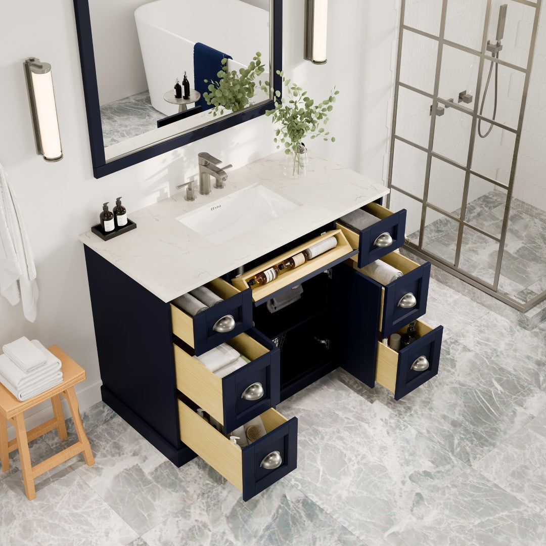 Eviva Epic Bath Vanity with Carrara Quartz Top and Undermount Porcelain Sinks (48"-100")