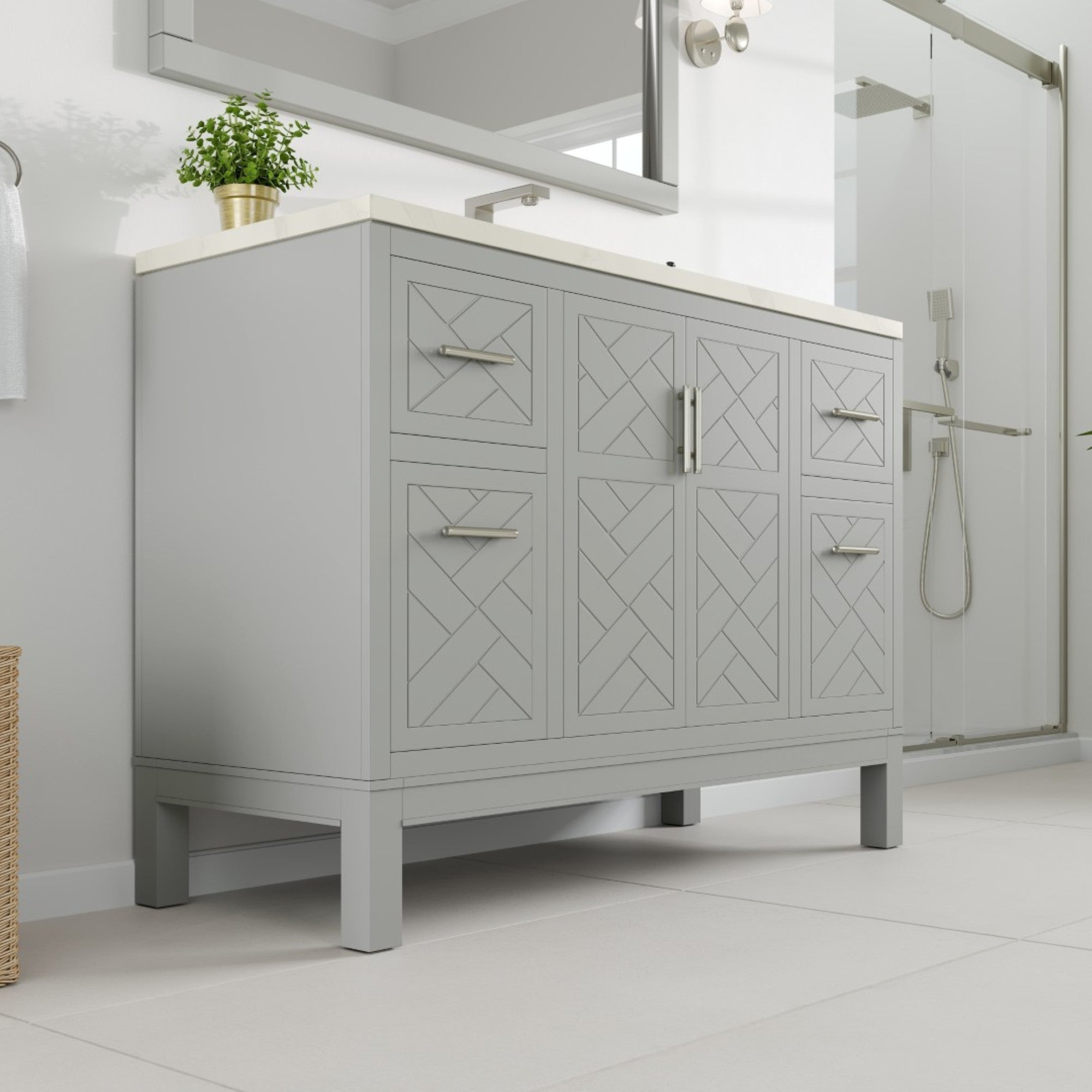Eviva Cambridge 24 in. Gray Single Sink Bath Vanity with Quartz Top and Undermount Porcelain Sink (24"-60")