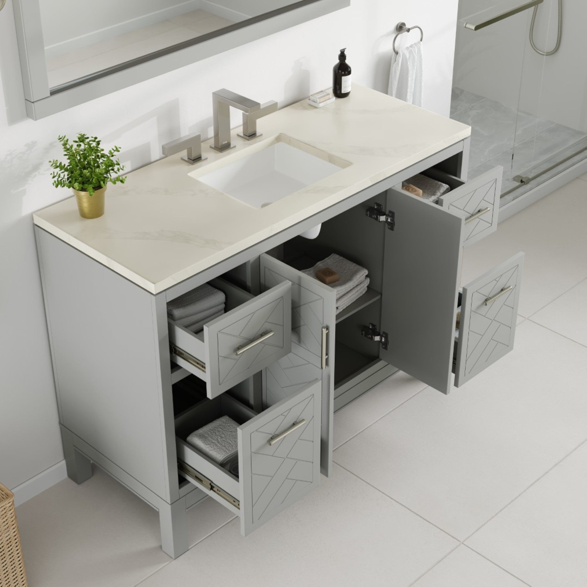 Eviva Cambridge 24 in. Gray Single Sink Bath Vanity with Quartz Top and Undermount Porcelain Sink (24"-60")