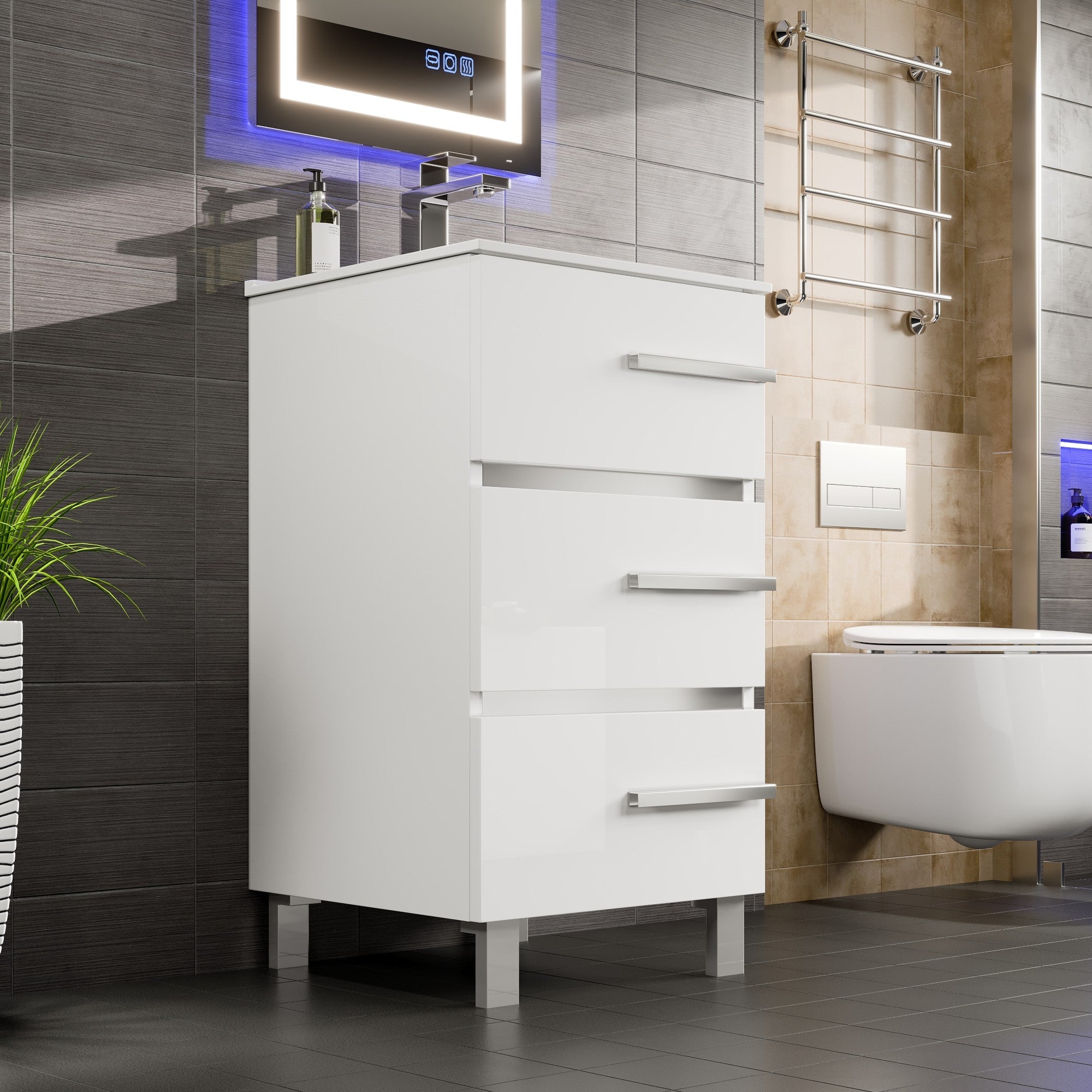 Eviva Deluxe Bath Vanity with Porcelain Top and Integrated Sink (20"-32")