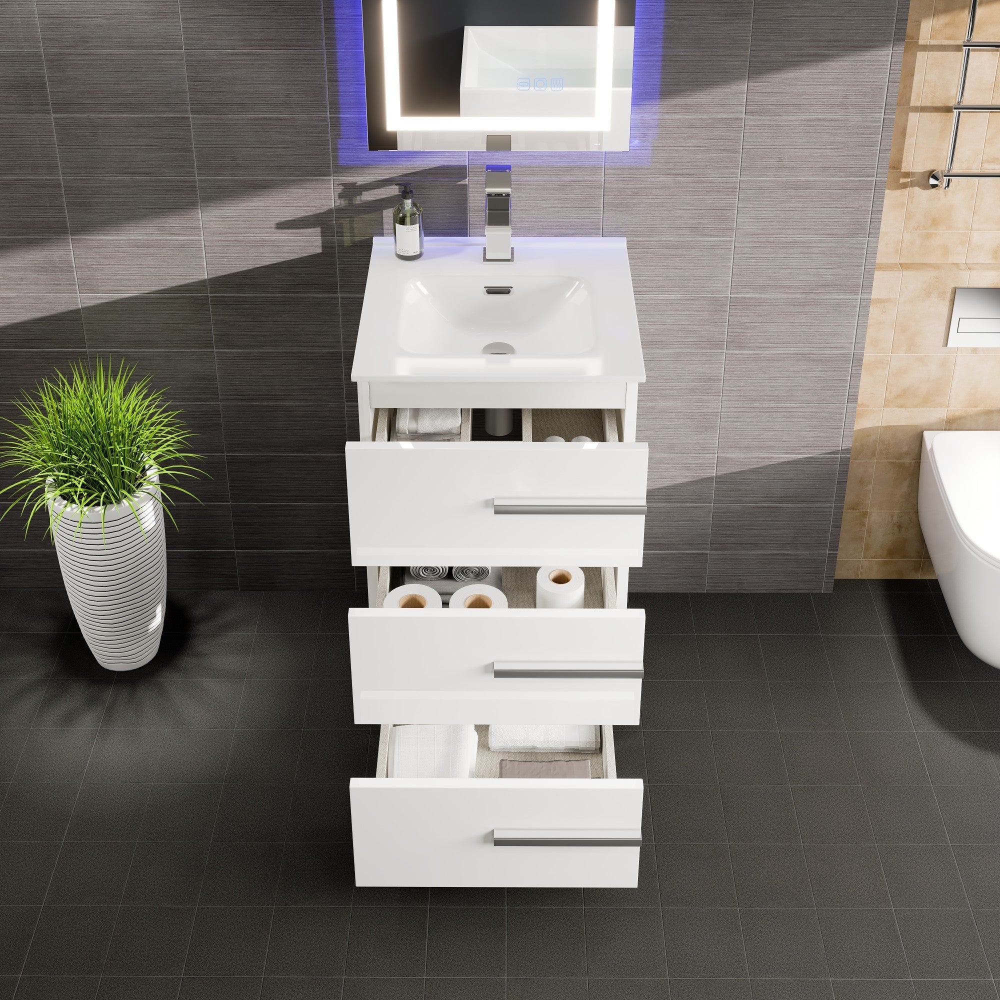 Eviva Deluxe Bath Vanity with Porcelain Top and Integrated Sink (20"-32")