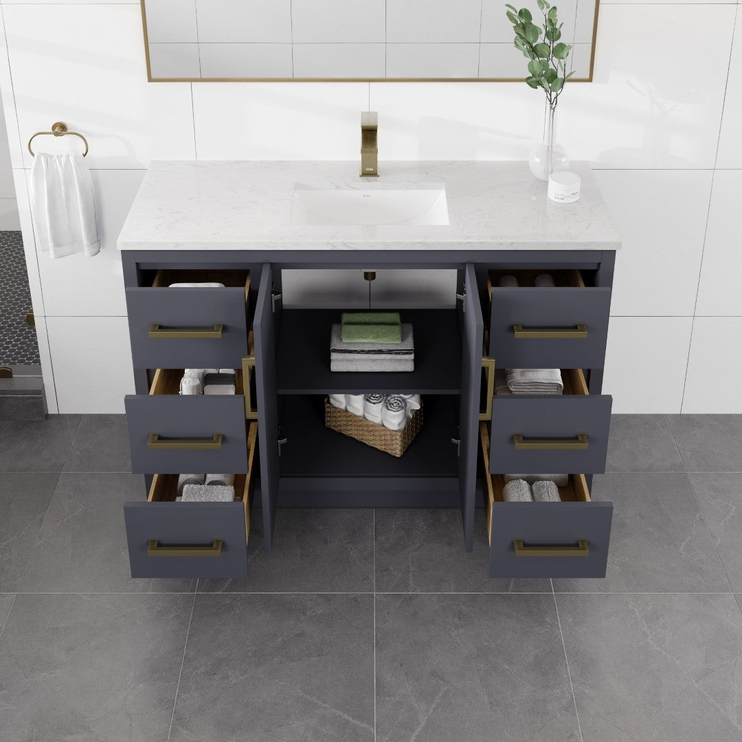 Eviva Curio Bath Vanity with Carrara Quartz Top and Undermount Porcelain Sink (24"-60")