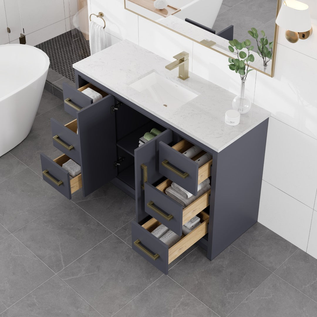 Eviva Curio Bath Vanity with Carrara Quartz Top and Undermount Porcelain Sink (24"-60")