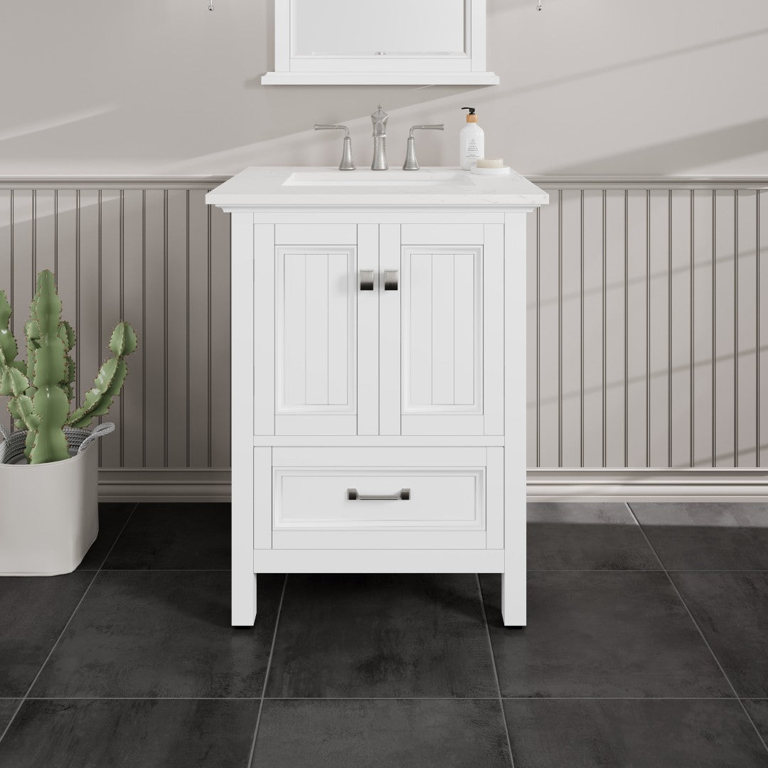 Eviva Britney Bath Vanity with Carrara Quartz Top and Undermount Porcelain Sink (24"-72")