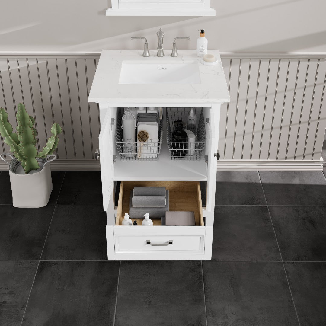 Eviva Britney Bath Vanity with Carrara Quartz Top and Undermount Porcelain Sink (24"-72")