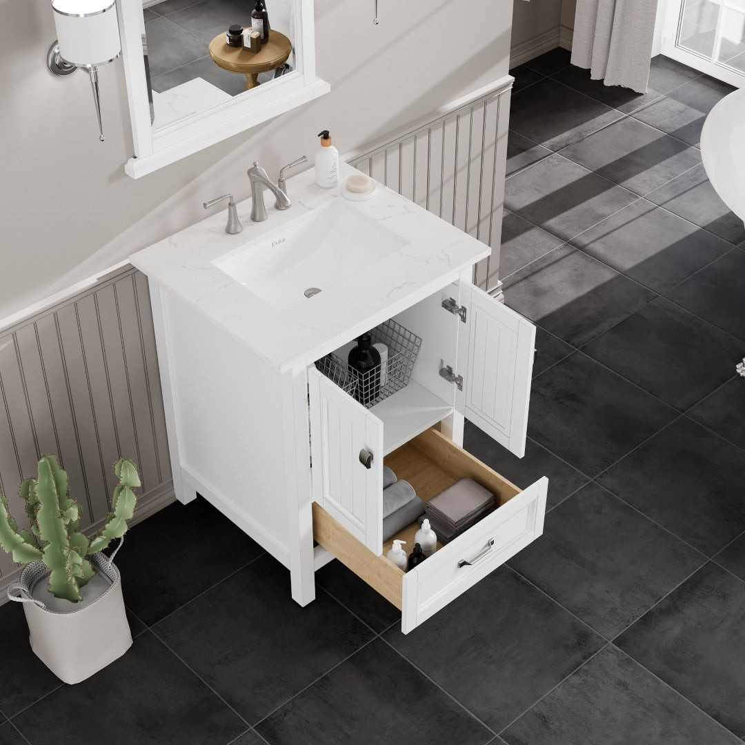 Eviva Britney Bath Vanity with Carrara Quartz Top and Undermount Porcelain Sink (24"-72")